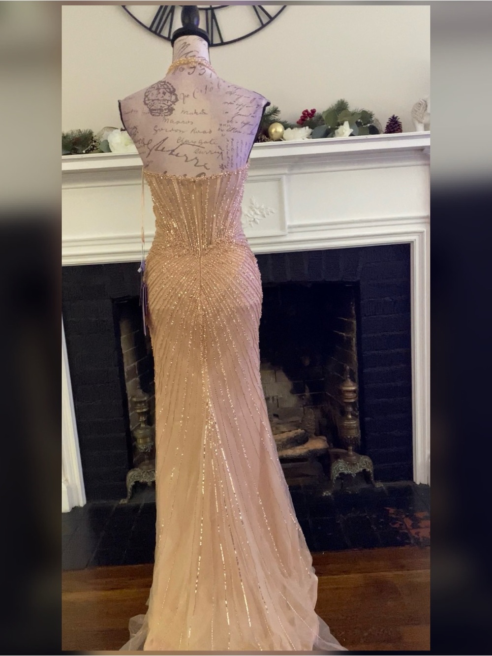 NWT halter beaded champagne formal dress, prom dress, gala, pageant evening gown - Picture 6 of 6